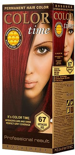 Color Time Permanent Färgning i Gel Intensiv Röd 67-100 ml | Intensiv och Lysande Färg | Med Drottninggelé och C-vitamin | Täcker Grått Hår Helt | Droppar Inte