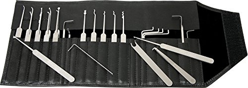 Multipick, Elite 27, set di grimaldelli professionali in acciaio inox di alta qualità, con custodia srotolabile in pelle, 27 pezzi, prodotto Made in Germany