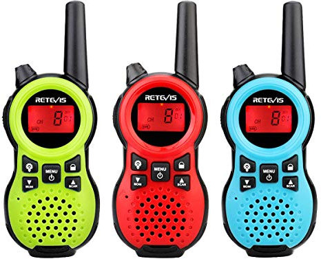 Retevis RT638 Walkie Talkie 3er set, Kinder Funkgeräte, Große Reichweite,Taschenlampe VOX 16 Kanäle, Spielzeug Geschenke für Geburtstag Ostern Familienspiele Ausflug (Grün, Rot, Blau)