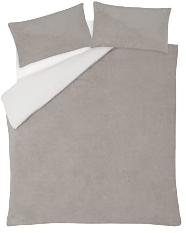 Sleepdown Reversible Teddy Fleece Thermal Warm Cosy Super Soft Duvet Cover Quilt Bedding Set with Pillow Cases - Cream Mink, Double (200cm x 200cm)