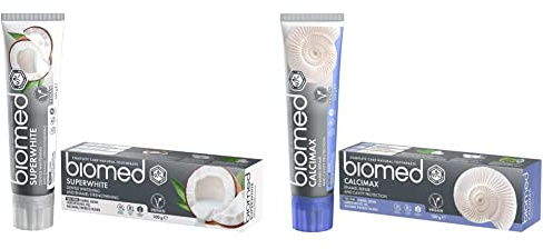 Biomed Superwhite Natural Coconut Toothpaste, Tropical Flavour - 100 g (Pack of 1) & Calcimax Natural Toothpaste with Calcium for Enamel Restoration and Cavity Protection, Mint - 100 g (Pack of 1)
