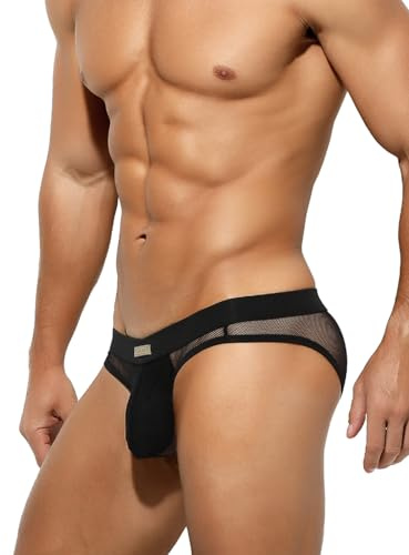 Casey Kevin Men's Sexy Underwear Briefs Mesh See Through Underpants Breathable Stretch Pouch Sheer Pants,Black,M
