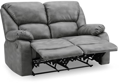 2 Seater Recliner Sofa, 3 Seater Sofa, 1 Seater Armchair, Small Couch Living Room Chairs, Faux Leather in Black, Brown or Dark Grey (Dark Grey Faux Leather, 2 Seater)