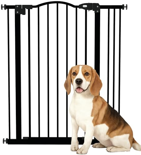 PawHut Pressure Fit Dog Stair Gate No Drilling Safety Gate Auto Close for Doorways, Hallways, 74-87cm Adjustable, 94cm Tall, Black