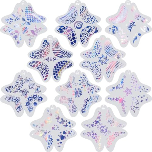 GORGECRAFT 10 plantilla Pintura Facial de Plástico para el Cuerpo Ojos Faciales Trébol Hojas de Plantas Pintura de Estrellas Plantilla Reutilizable Tatuaje Hueco Plantillas de Rastreo Facial Halloween