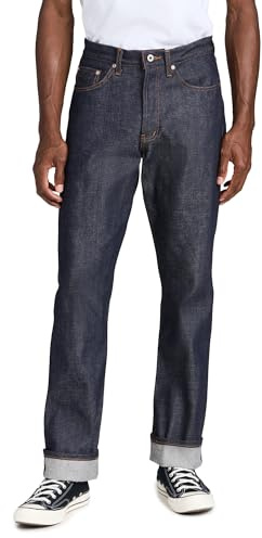 Naked & Famous Denim Men's True Guy - Dirty Fade Selvedge Jeans, Indigo/White, 30