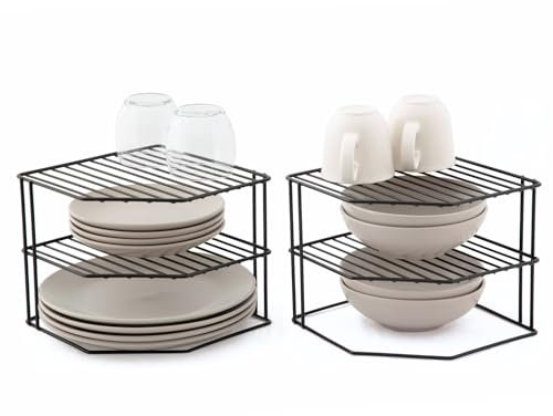 simplywire – Portapiatti a 3 ripiani – Confezione da 2 Organizer per armadietti da cucina – Nero