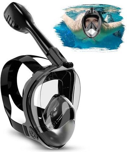 Boloshine Schnorchelmaske Erwachsene Kinder, 180° Panoramablick Sichtfeld Tauchmaske mit Abnehmbarem Kamerahalter, Antibeschlag & Lecksicherung Vollgesichtsmaske, Faltbare Schnorchel Vollmaske