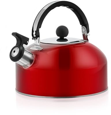 NISMIA Teapot with ergonomic handle, modern induction kettle, whistle tea kettle made of stainless steel, for gas stoves and electric stoves,red