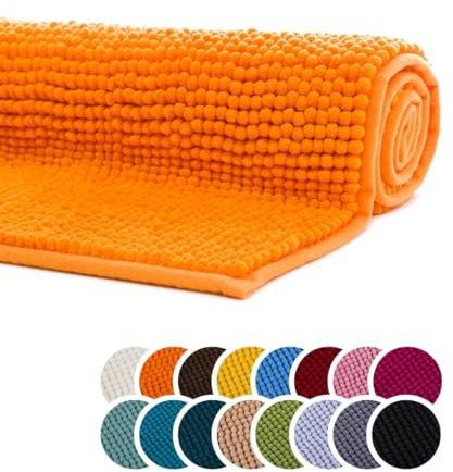 liebling Badteppich, 100% Polyester - Mikrofaser, Serie Chile, 70 x 120 cm, 30 Grad waschbar, Fußbodenheizung geeignet, Farbe: orange
