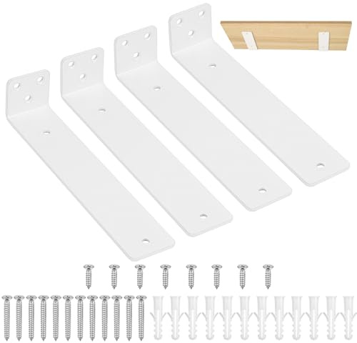 4 Pcs Soporte Estanteria Pared Blanco, 200mm Soporte Baldas Pared Metalica, Soportes para Estanterías,Soportes Flotantes para Estantes, Escuadras para Estanterias, Soporte para Baldas de Madera
