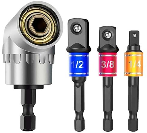 105° Winkelschrauber Vorsatz Adapter, Winkelbohraufsatz, Akkuschrauber Winkelaufsatz, Rechtwinkliger Bohrer, 1/4 3/8 1/2 Sechskant Stecknussadapter, Multifunktions Winkel Bithalter