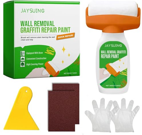 GGesii 500 g de pintura de pared blanca, rodillo 2 en 1 para reparación de pared, cepillo con rodillo para reparación de paredes, para reparar manchas, trabajos de masilla, graffiti, arañazos