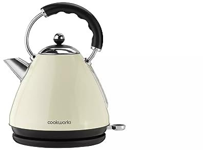 Cookworks Traditional Pyramid Electric Kettle, 1.7L, Almond Cream with Chrome Accents