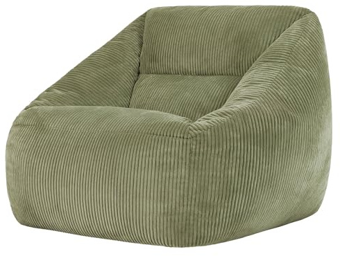 Icon Natalia Sitzsack Sessel für Erwachsene, Salbeigrün, Flauschiger Cord Stoff, Riesen Sitzsack Samt mit Füllung, Bean Bag Chair, Bequemer Sessel Wohnzimmer, Lounge, Schlafzimmer, Büro