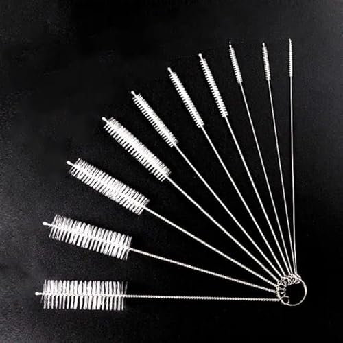 10 Pcs Nylon Straw Cleaning Brush Set – Bottle Pipe Cleaner Brushes for Straws, Kettles, Tubes & Spouts – Flexible Stainless Steel Wire with High-Density Nylon Bristles – Multi-Size Pipe Cleaner Set