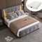 okwish Polsterbett 140x200 cm Doppelbett, Gepolstertes Bettgestell mit Bett Kopfteil LED-Lichtleistenin, DREI Höhen verstellbar, Samt, Grau - mit Matratze