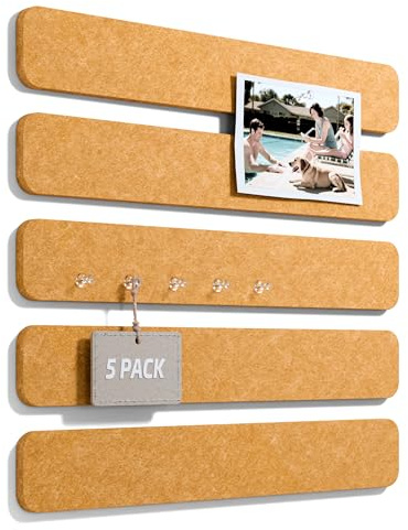 Fluxynara Cork Board Alternative Felt Strip Board 5-Pack 33x5 cm, Office Pin Board with Push Pins, Adhesive Install for Bedroom Door & Home Office (Sunset Yellow)