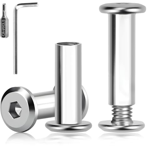 XRXYMQ 50 Pezzi Viti per Mobili M4x20 mm Viti Acciaio Inox Nautica A2 V2A (25 Dadi Bussola e 25 Viti per Mobili) per Armadi con Chiave Esagonale e Trapano Viti Bussola per Mobili Assi legno