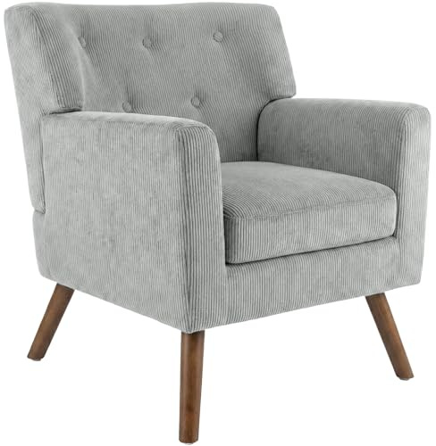 CLP Sessel gepolstert mit Cordbezug Kioni, Polstersessel mit Armlehnen, Ohrensessel bis 150 kg, Relaxsessel und Fernsehsessel für Wohnzimmer, Farbe:grau