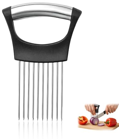 Nevoluxer Soporte para Cortar Cebolla - Cortador de Cebolla Multiusos - Rebanador de Verduras y Frutas - Herramienta de Cocina en Acero Inoxidable - Incluye 1 Pieza
