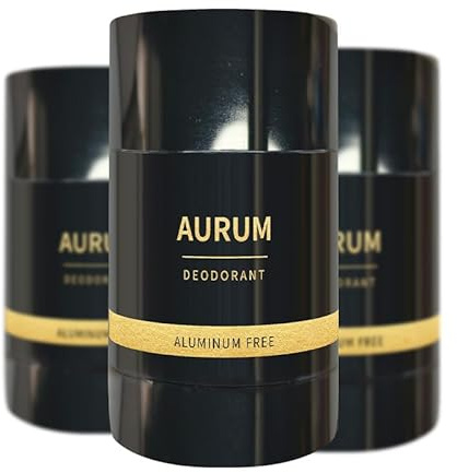 Men's Aluminium Free Natural Deodorant - 3 Pack - Aurum | 48 Hour Odour Protection, Sandalwood & Mint Scent | No Stains, Paraben Free, Organic, Extra Strength Deodorant Stick
