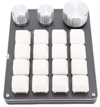 LICAEVEY Keypad de Macro de 16key Portátil con Diales Programables, Teclado con Cable USB Portátil con 3 Perillas, Luz LED, para Juegos, Oficina (White)