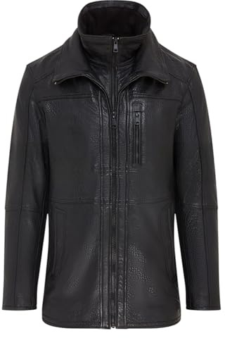 Infinity Leather Chaqueta clásica de cuero negro para hombre, abrigo de motociclista informal, cálido, de longitud media, 100% piel de cordero auténtica.