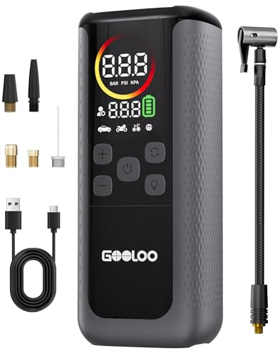 GOOLOO GT160 - Compresor de aire portátil para inflador de neumáticos dual, cilindro doble 4 veces más rápido y pantalla LED de color mejorada, bomba de aire portátil para neumáticos de coche, bomba