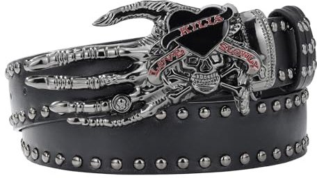 MILAKOO Punk Skeleton Hand Studded Leather Belt for Women Y2k Goth Belt for Jeans Biker Outfits