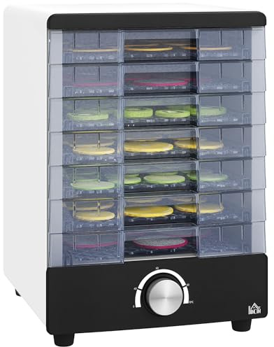 HOMCOM Deshidratador de Alimentos 350W con 7 Bandejas Temperatura Regulable 40-70 ℃ Deshidratadora para Frutas Verduras y Golosinas para Mascotas Blanco