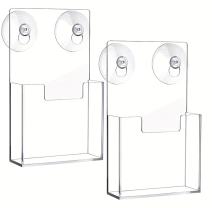 Kixolazr Porte-Brochures Murale,2 Pièces à Ventouses pour Rangement de Documents | Organisateur De Prospectus Transparent,Pour Livrets Flyers Bureau Hôtel Hôpital École Restaurant Musée Salon