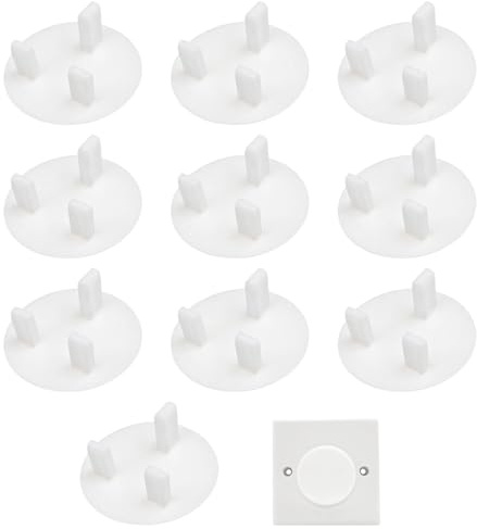 10 Pcs Plug Socket Covers UK, Child Safety Plug Socket Covers UK | 3 Pin Plastic Outlet Plugs Cover for Sockets, Home & School (White)