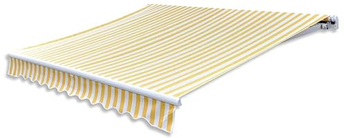 Toldo para toldo, con brazo articulado, manual de 300 cm, color amarillo y blanco, para terraza, balcón, porche, uso versátil