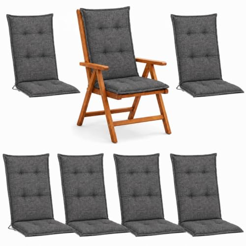 BURI 6 cojines para silla de jardín de 117 x 49 x 6 cm, resistente a la intemperie, con núcleo de espuma y vellón completo, cinta de sujeción y lazos, cómodo cojín para silla para balcón, terraza y