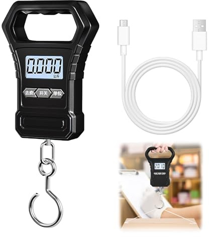 50kg/110lb Fish Scale, Digital Hanging Luggage Scale with LCD Display Hook Wide Grip Handle, Luggage Weight Scales for Travel Suitcase Weighing Fishing Scales Parcels Home Use Accurate Measurement