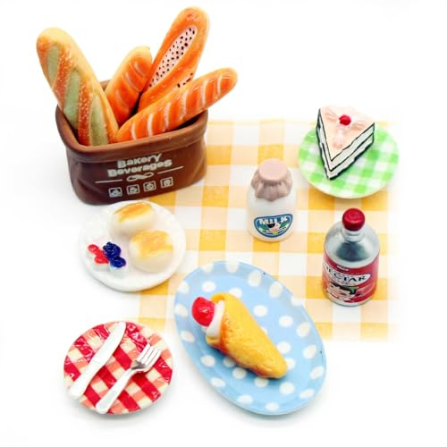 ARYIMYDP 1 Set Miniature Petit Déjeuner Pain Confiture - Modèles Réalistes En Résine - Pour Maison Poupée,Jeu Rôle,Artisanat,Décoration Fête Noël