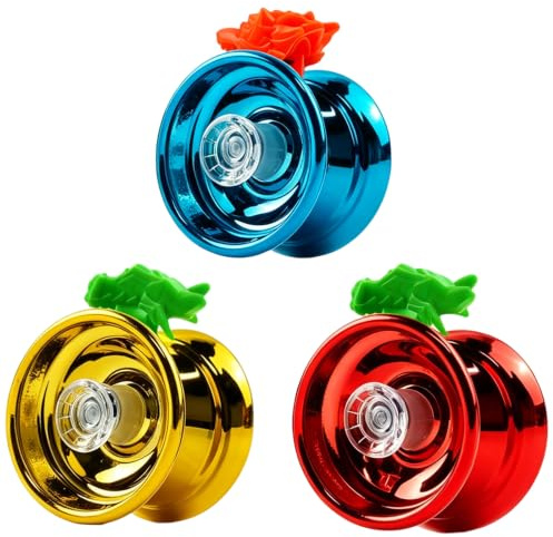 3 Pièce Yoyo Lumineux, Yoyo Professionnel pour, Yoyos Alliés pour Débutants et Amateurs, Yoyo Adaptateur pour Apprentissage de Tours et Préparation de Spectacles, Couleurs Bleu Rouge Or