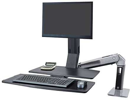 Ergotron WorkFit-A Single LD with Worksurface+ - Stand (tray, articulating arm, desk clamp mount, pivot) for LCD display / keyboard / mouse - black, polished aluminium - screen size: up to 24