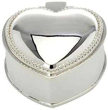 H.Bauer jun. Schmuckdose Herz - versilberte Herz-Dose mit Deckel & Perlrand, anlaufgeschützt, herzförmige Schmuckschatulle mini, Aufbewahrung & Geschenkidee