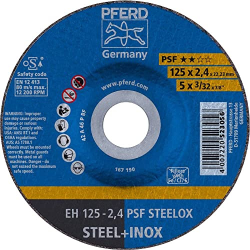 PFERD TOOLS Trennscheibe, 10 Stück | 125 x 2,4 x 22,23 mm, gekröpft, PSF STEELOX | 69198292 – für Stahl und Edelstahl (INOX)