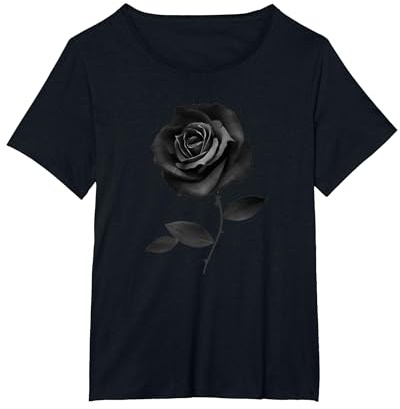 Bella Rosa Nera Fiore Rosa Maglietta, Donna Plus-Size, Nero, 5X