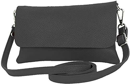 modamoda de T226 Damen Leder Clutch Umhängetasche Abendtasche Small handmade in Italy, Farbe:Schwarz