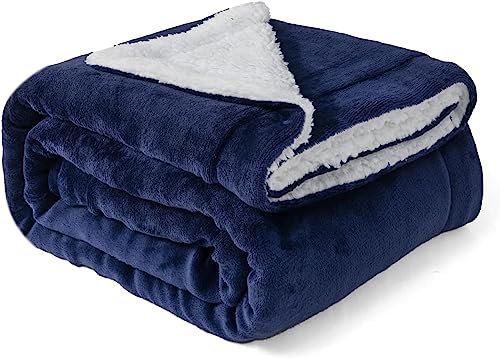 Good Nite Throw Blanket 130x150cm Fleece Flannel Sherpa Soft Blankets Fluffy Reversible Microfiber for Bed Couch Sofa and Travel (Navy,Single)