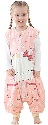 COOKY.D Sac De Couchage Unisexe pour Bébé avec Pieds, Sac De Couchage Respirant pour Tout-Petit, Vêtement De Nuit sans Manches pour Animaux pour 1-3 Ans,Chat