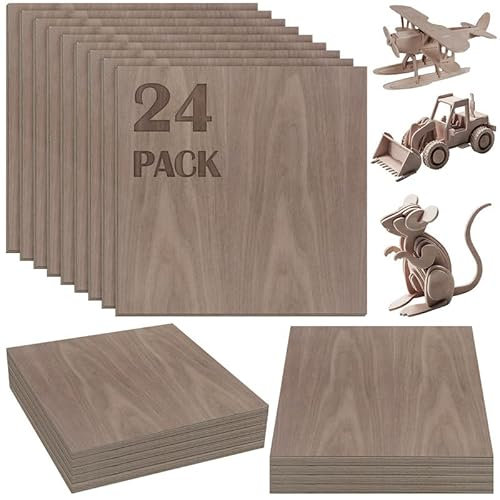24 st valnöt obehandlat trähantverk, 12 x 12 x 1/8 tum - 3 mm tjock valnöt oavslutad plywood för laserskärning och gravering, skola gör-det-själv-projekt, målning, grepparbete, CNC-skärning och