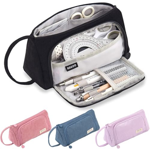 Calish Federmäppchen Mädchen Grossem Pencil Case Mäppchen Teenager Mäppchen Aesthetic für Middle High School College Büro (Schwarz)