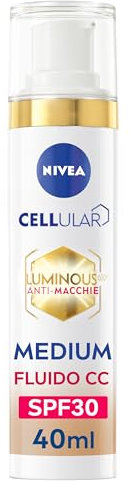 NIVEA Luminous630 Fluid CC Cream SPF 30 3-in-1 Medium 40 ml, getönte Gesichtscreme mit verkapselten Pigmenten und Dreifachwirkung, Anti-Flecken-Gesichtscreme mit Hyaluronsäure und Thiamidol