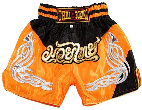 MUAY NATION Muay Thai Shorts for Kids (2 Years - 12 Years) Girls Boys Boxing Trunks for Kickboxing MMA Youth Martial Arts (US, Age 4, 6, PRM Orange/Black)