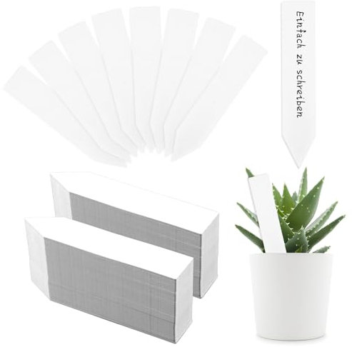 Lot de 200 étiquettes blanches en plastique pour plantes - Étiquettes à étiqueter - Résistantes aux intempéries - Pour l'extérieur, les plantes de jardin, les semences